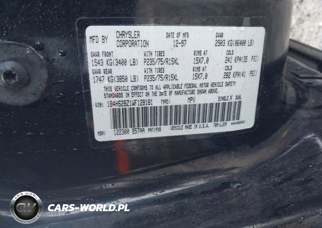 1998 Dodge Durango Slt VIN:1B4HS28Z1WF128181 - 9