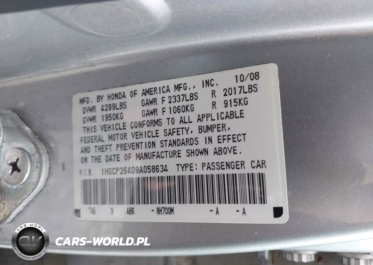 2009 Honda Accord 2.4 Lx-P VIN:1HGCP26409A058634 - 9