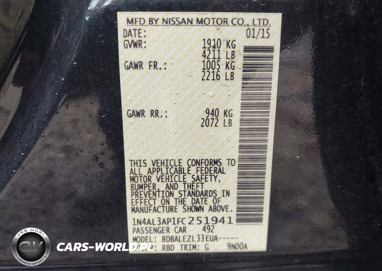 2015 Nissan Altima 2.5-2.5 S-2.5 Sl-2.5 Sv VIN:1N4AL3AP1FC251941 - 9
