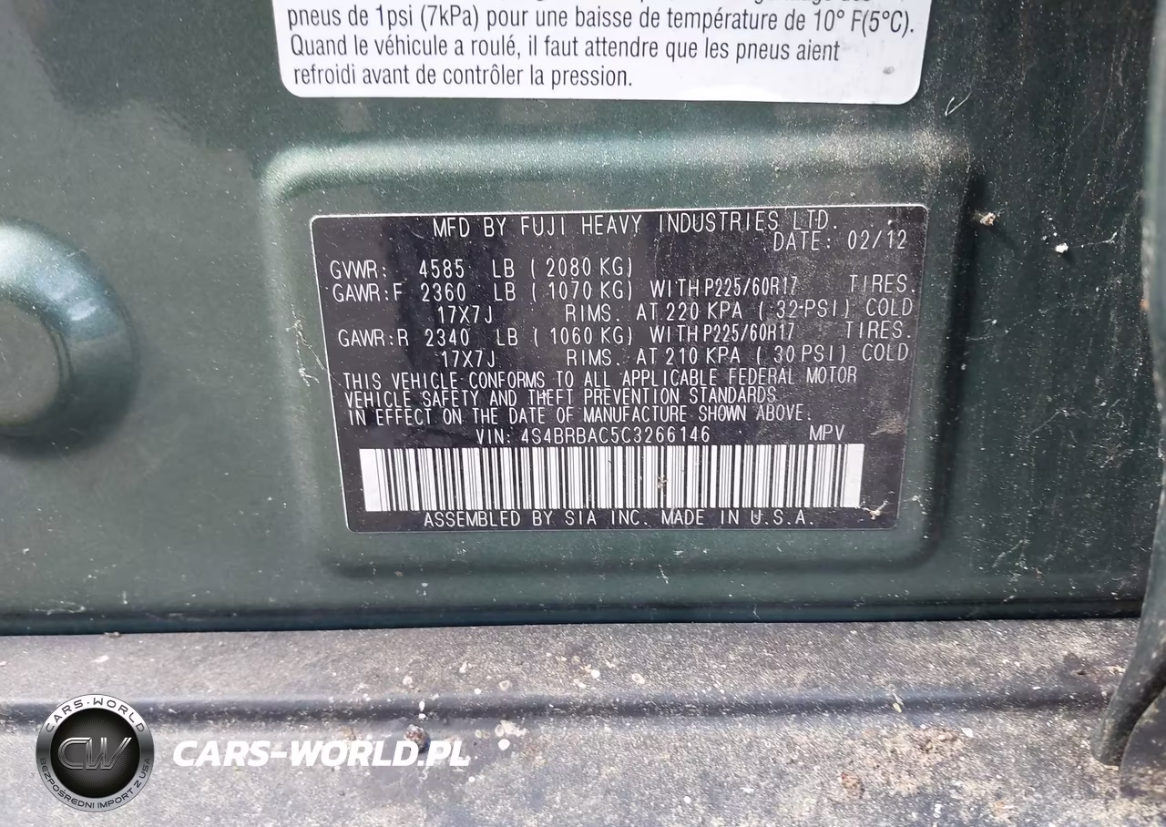 2012 Subaru Outback 2.5I VIN:4S4BRBAC5C3266146 - 9