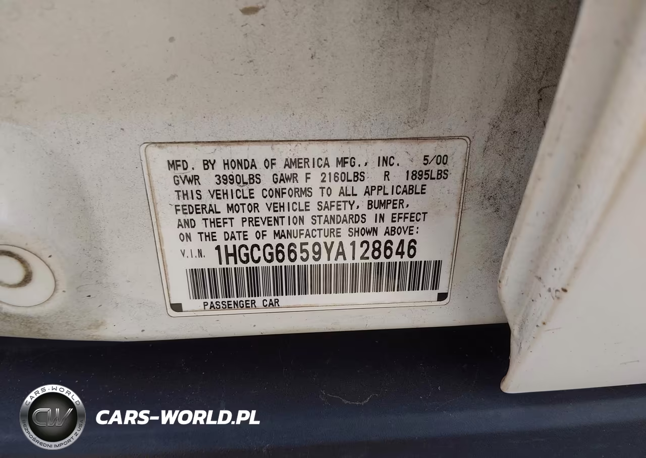 2000 Honda Accord 2.3 Lx VIN:1HGCG6659YA128646 - 9
