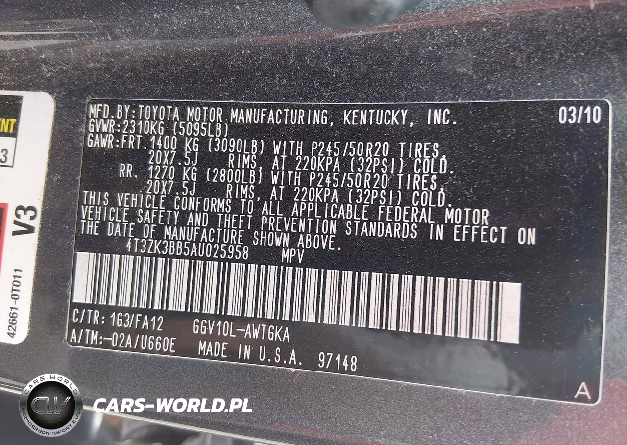 2010 Toyota Venza Base V6 VIN:4T3ZK3BB5AU025958 - 9