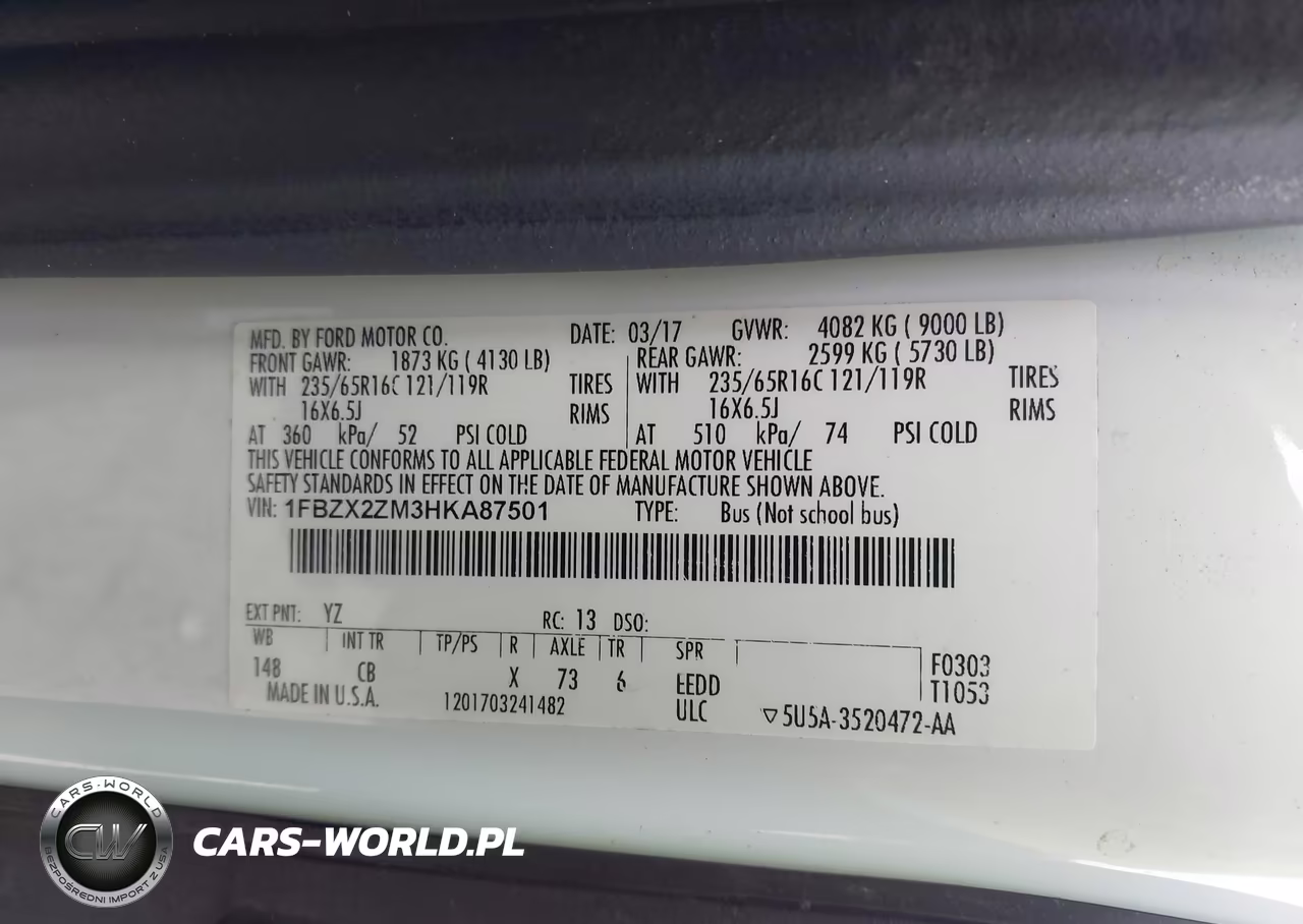 2017 Ford Transit-350 Xlt VIN:1FBZX2ZM3HKA87501 - 9