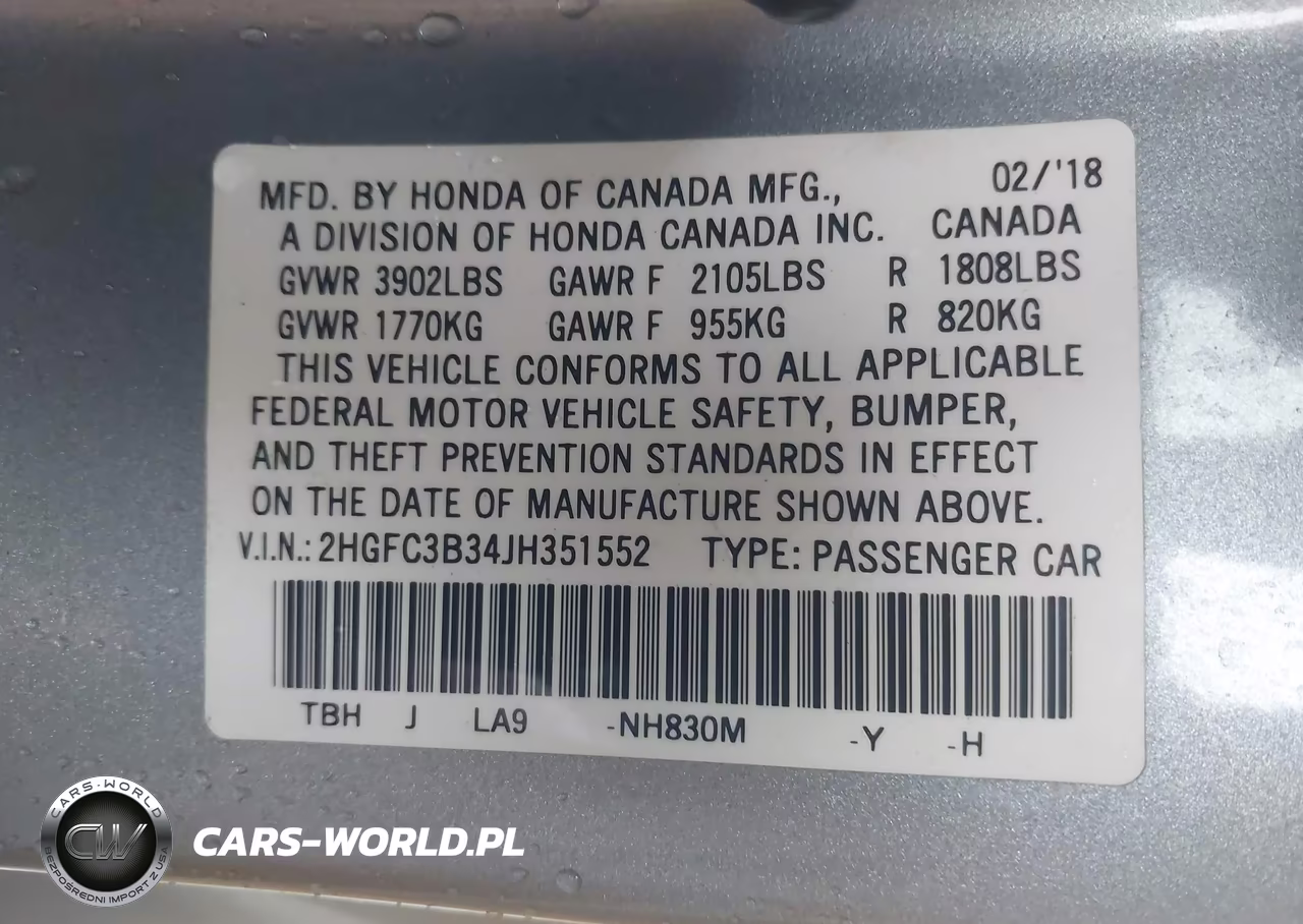 2018 Honda Civic Ex-T VIN:2HGFC3B34JH351552 - 9