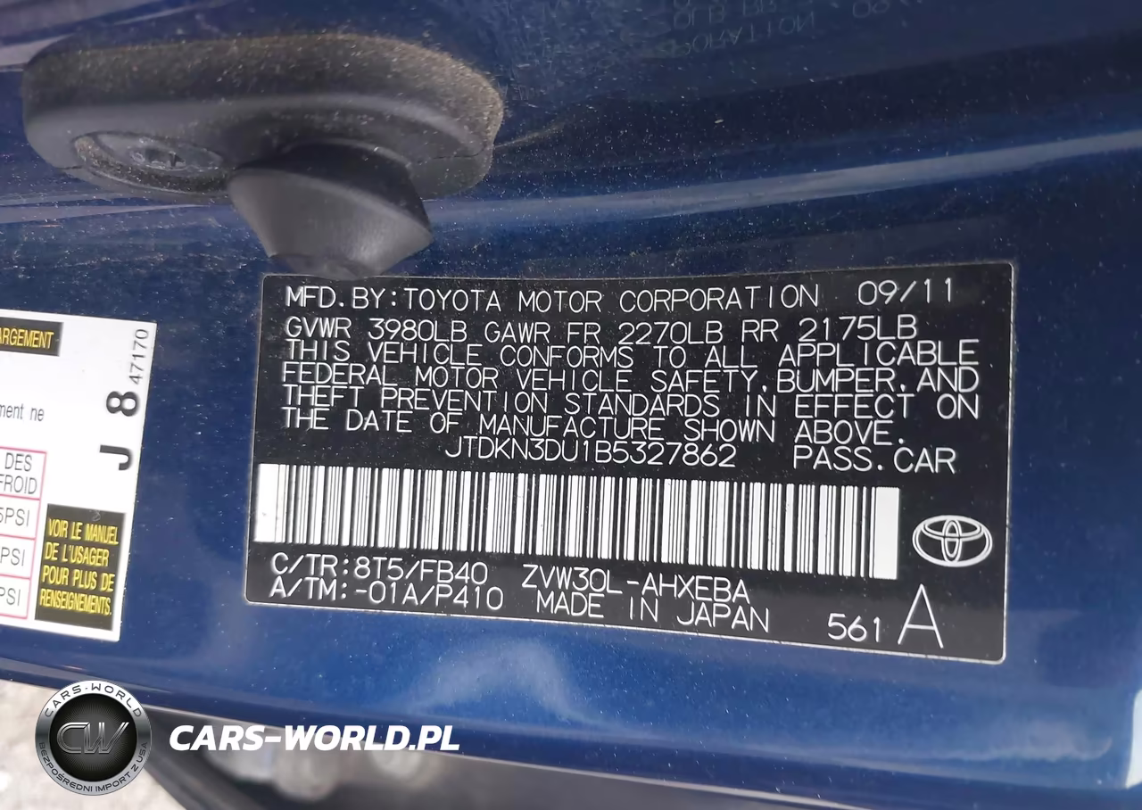 2011 Toyota Prius Two VIN:JTDKN3DU1B5327862 - 9
