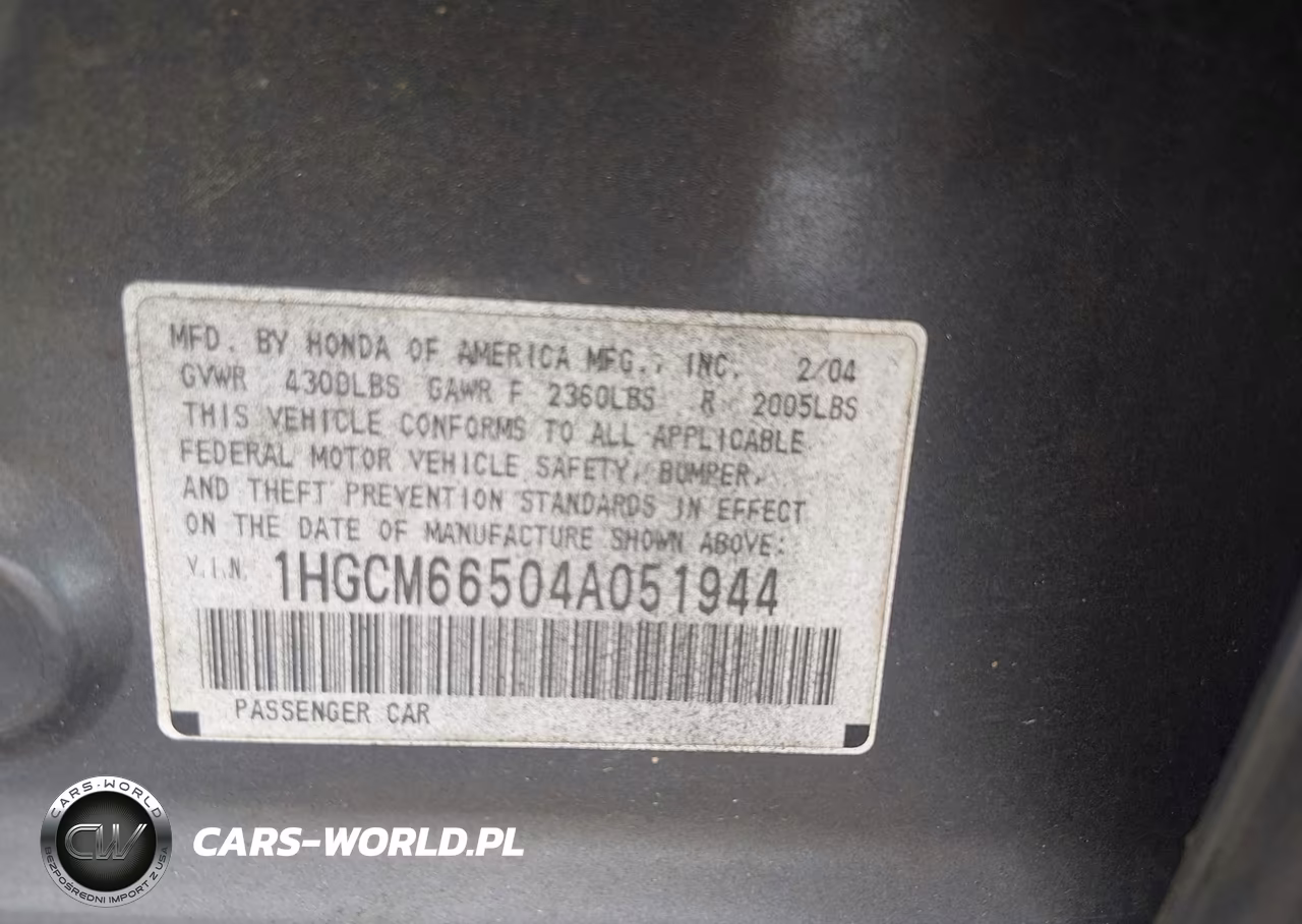 2004 Honda Accord 3.0 Ex VIN:1HGCM66504A051944 - 9