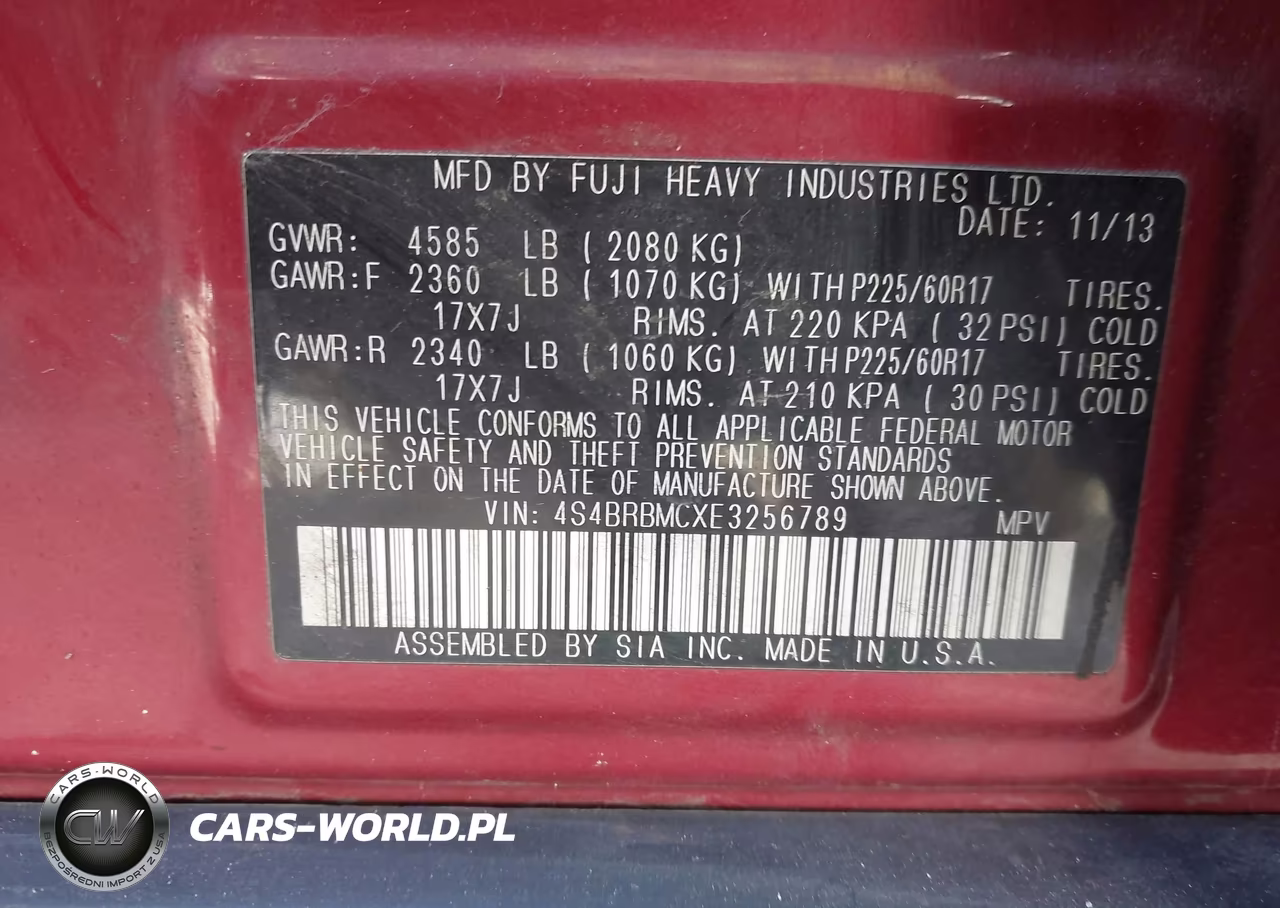 2014 Subaru Outback 2.5I Limited VIN:4S4BRBMCXE3256789 - 9
