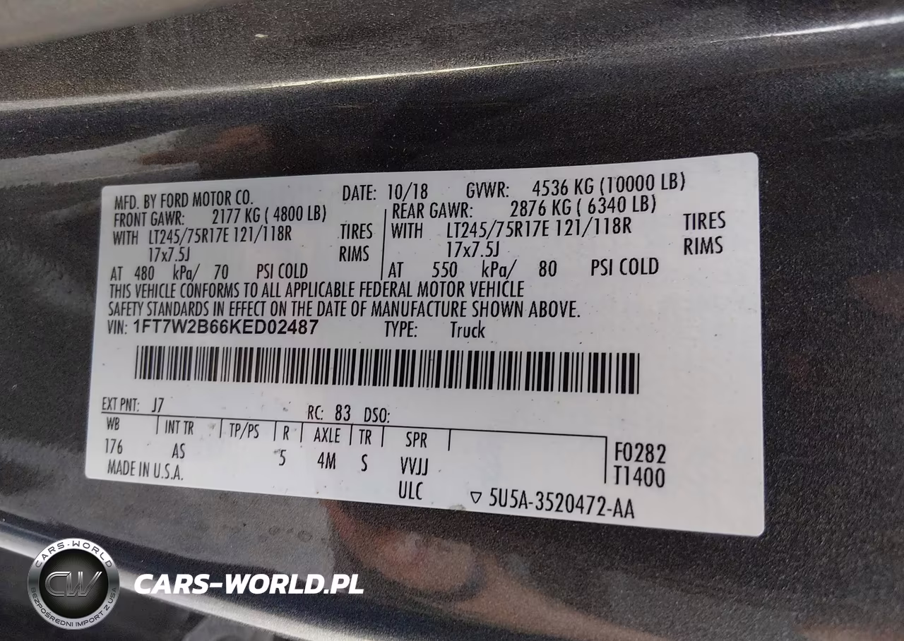 2019 Ford F-250 Xl VIN:1FT7W2B66KED02487 - 9
