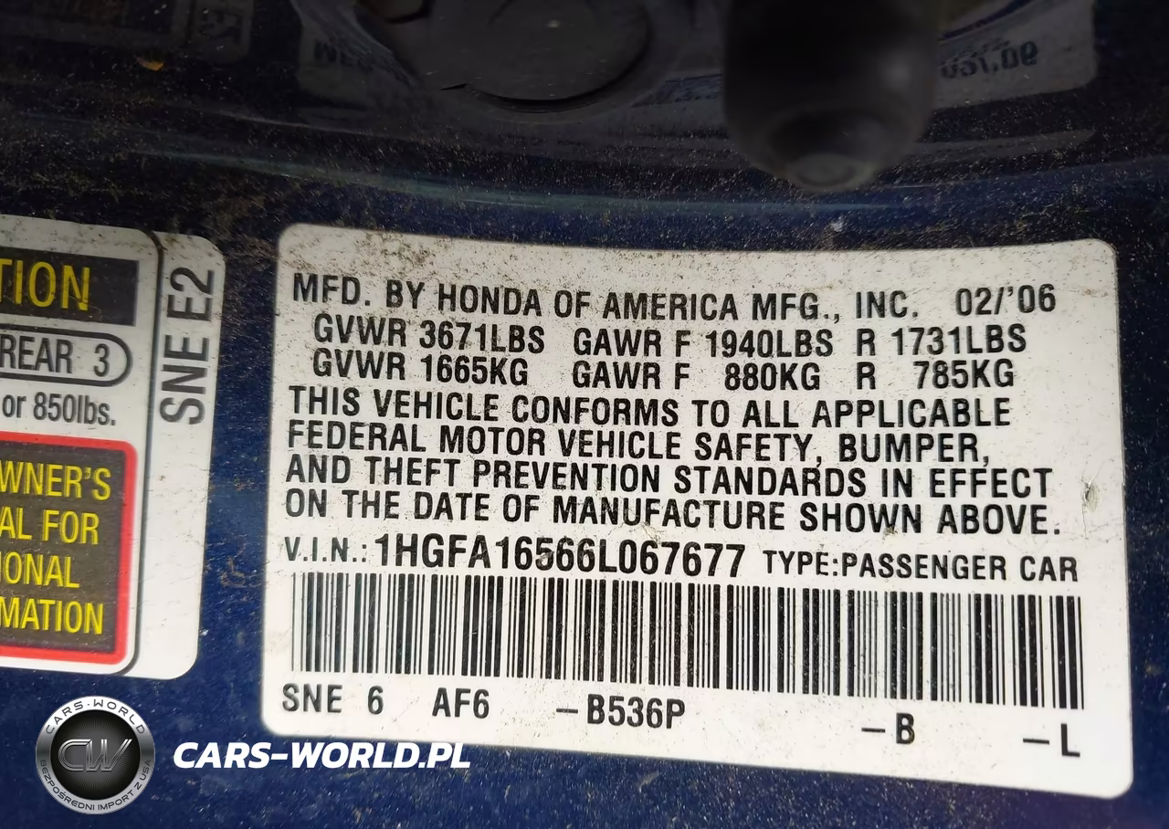 2006 Honda Civic Lx VIN:1HGFA16566L067677 - 9
