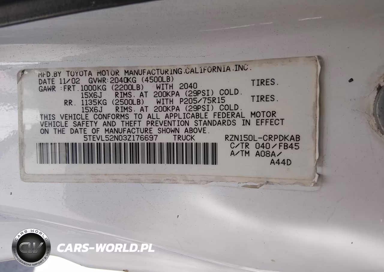 2003 Toyota Tacoma VIN:5TEVL52N03Z176697 - 9