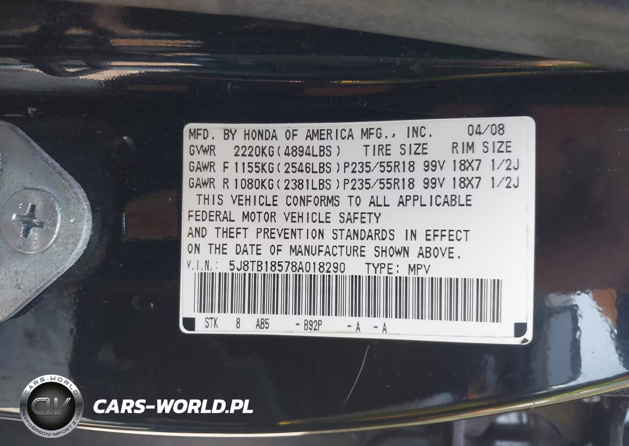 2008 Acura Rdx VIN:5J8TB18578A018290 - 9