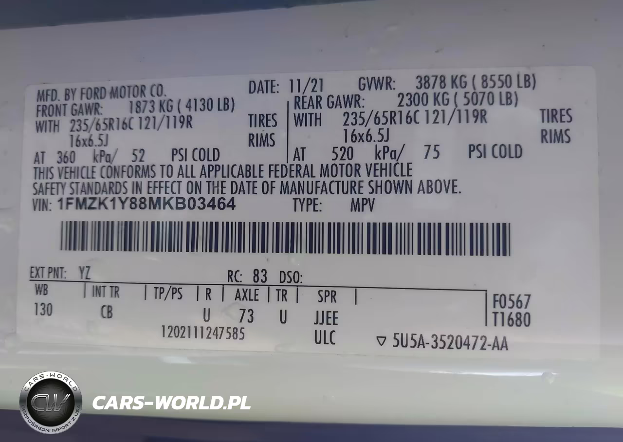 2021 Ford Transit-150 Passenger Van Xl VIN:1FMZK1Y88MKB03464 - 9