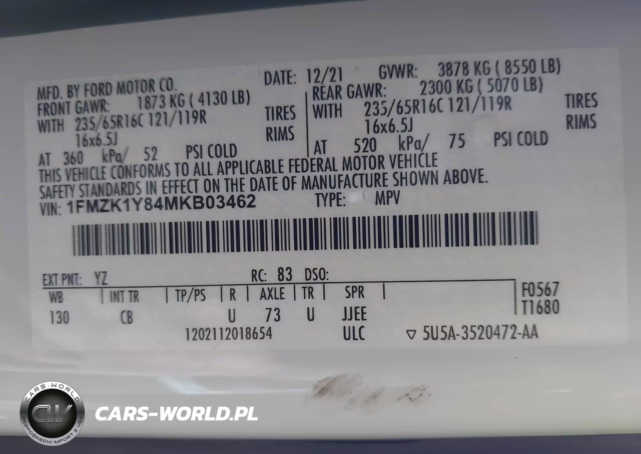 2021 Ford Transit-150 Passenger Van Xl VIN:1FMZK1Y84MKB03462 - 9