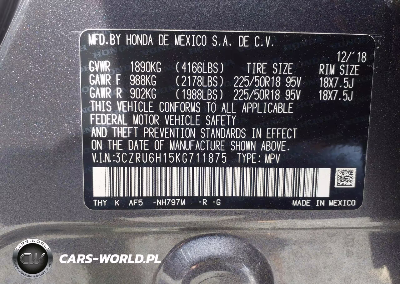 2019 Honda Hr-V Sport VIN:3CZRU6H15KG711875 - 9