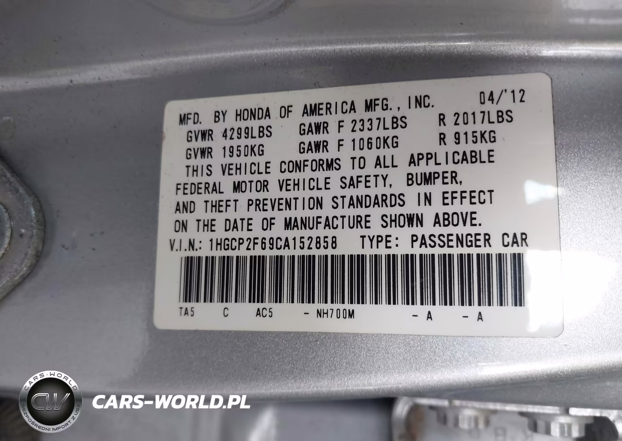 2012 Honda Accord 2.4 Se VIN:1HGCP2F69CA152858 - 9