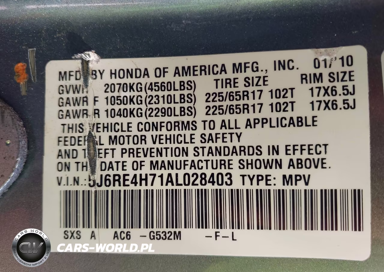 2010 Honda Cr-V Ex-L VIN:5J6RE4H71AL028403 - 9