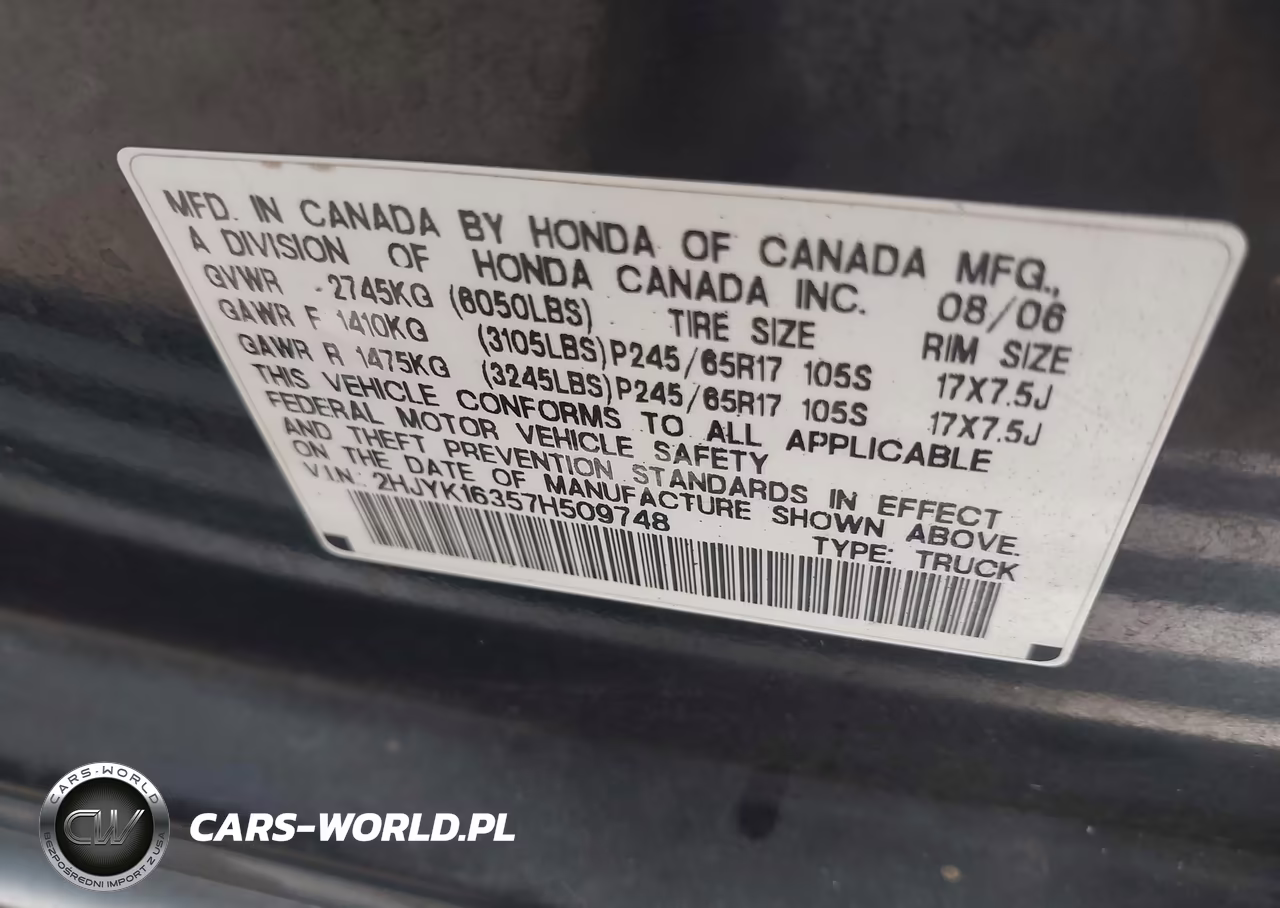 2007 Honda Ridgeline Rtx VIN:2HJYK16357H509748 - 9