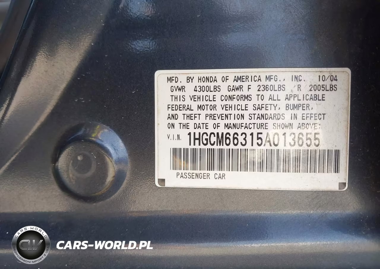 2005 Honda Accord 3.0 Lx VIN:1HGCM66315A013655 - 9