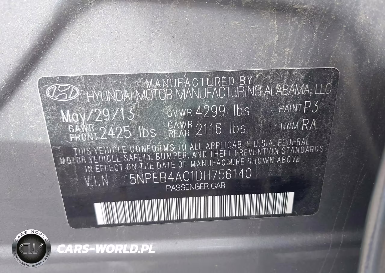 2013 Hyundai Sonata Gls VIN:5NPEB4AC1DH756140 - 9