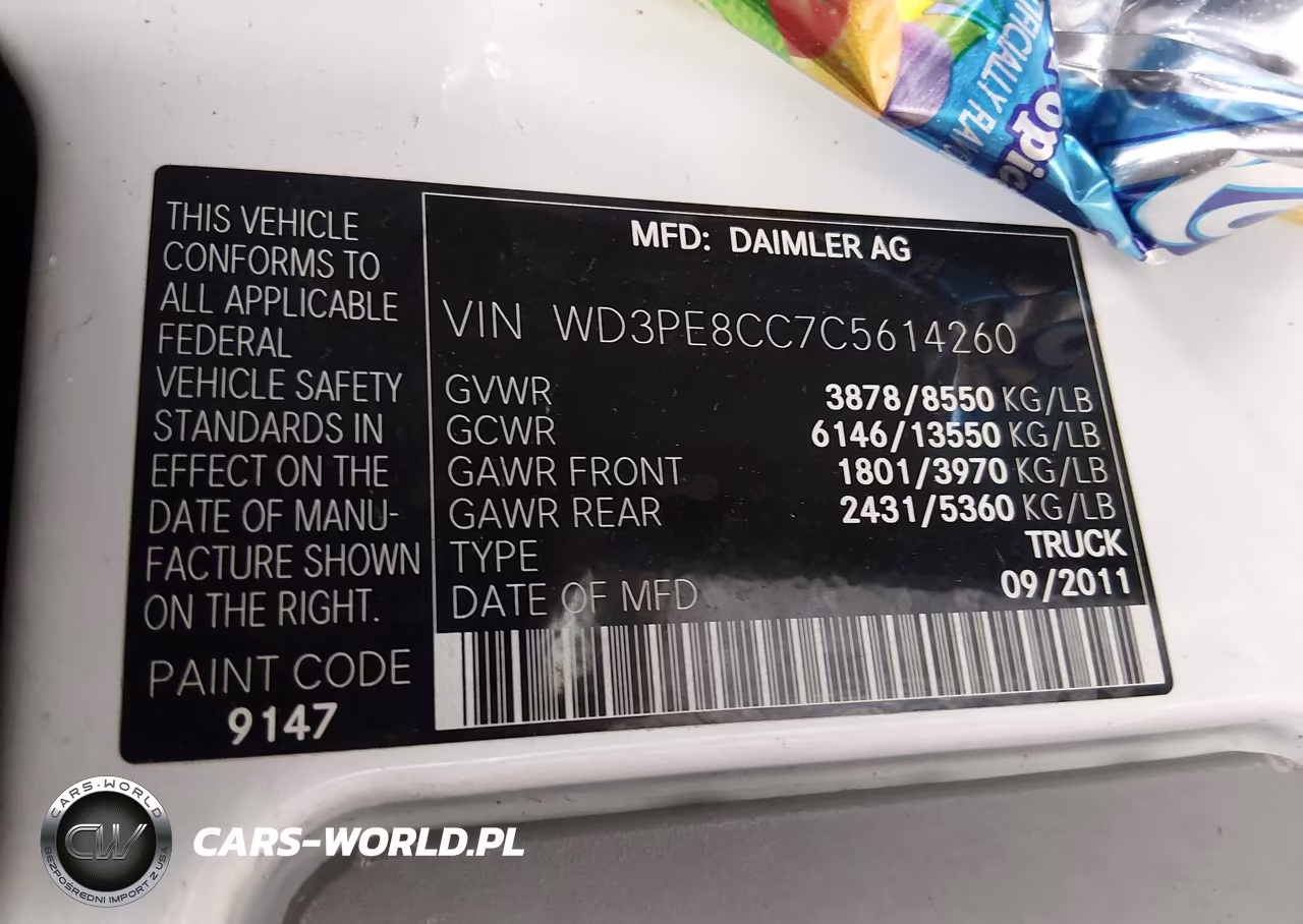 2012 Mercedes-Benz Sprinter 2500 High Roof VIN:WD3PE8CC7C5614260 - 9