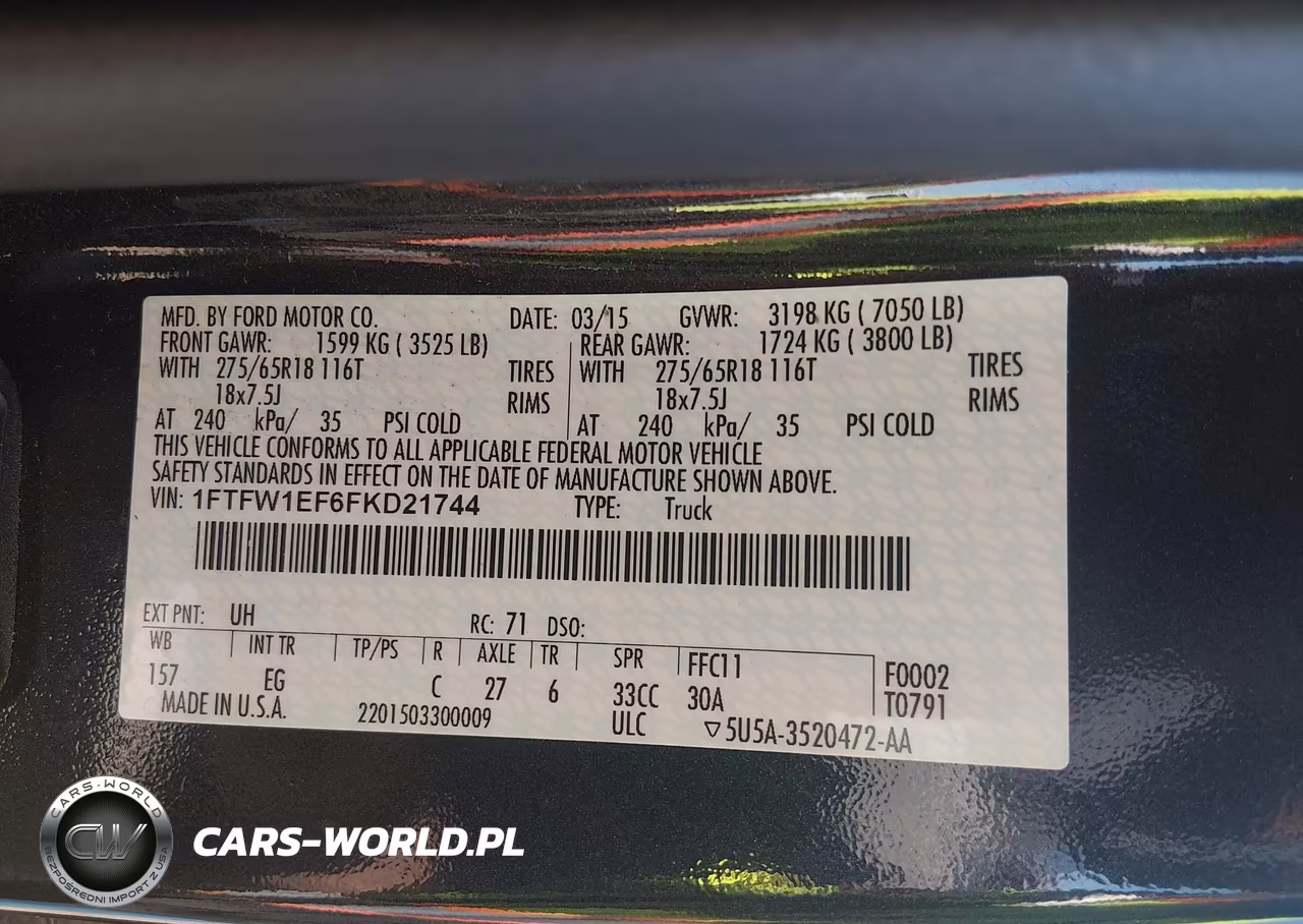 2015 Ford F-150 Lariat VIN:1FTFW1EF6FKD21744 - 9