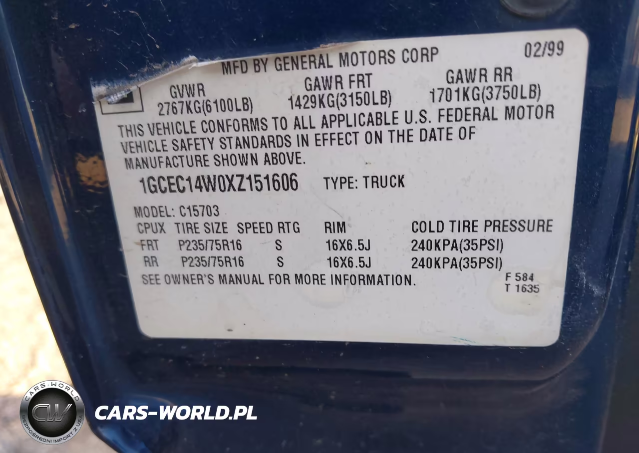 1999 Chevrolet Silverado 1500 VIN:1GCEC14W0XZ151606 - 9