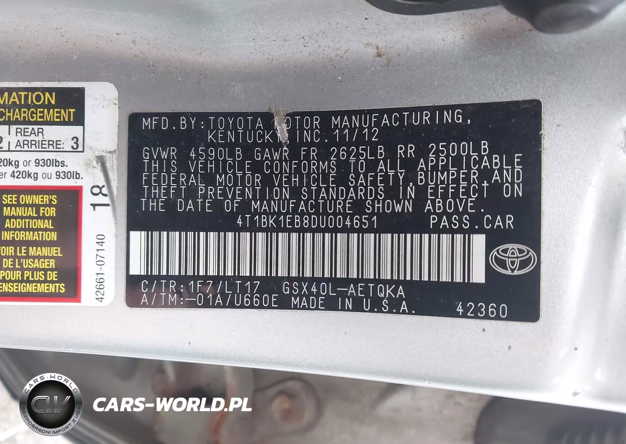 2013 Toyota Avalon Xle Touring VIN:4T1BK1EB8DU004651 - 9