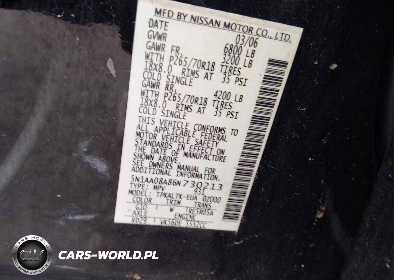 2006 Nissan Armada Se VIN:5N1AA08A86N730213 - 9