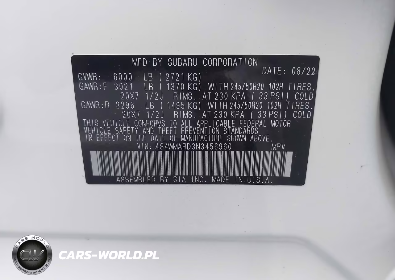 2022 Subaru Ascent Touring VIN:4S4WMARD3N3456960 - 9