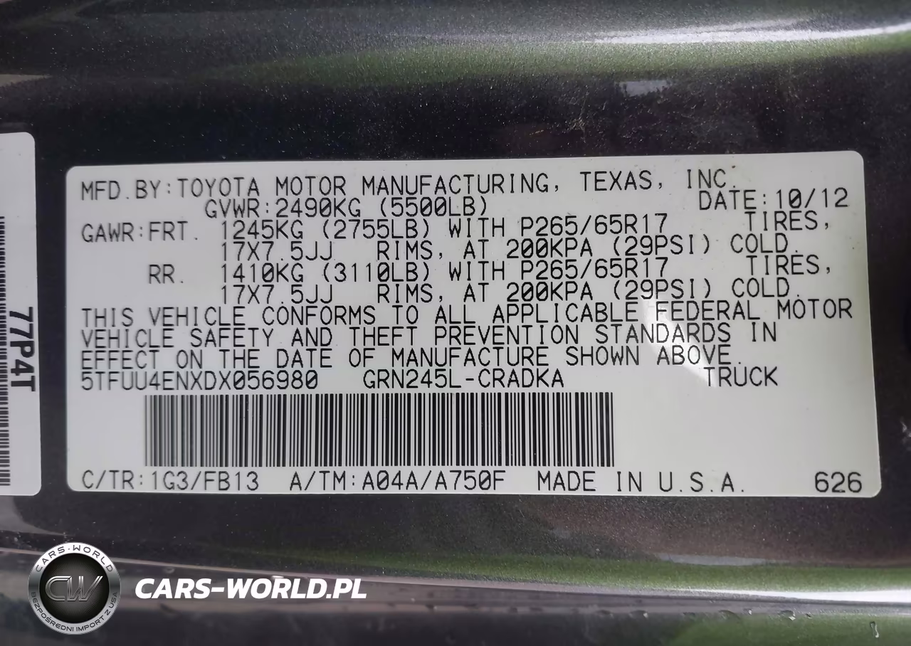 2013 Toyota Tacoma Base V6 VIN:5TFUU4ENXDX056980 - 9
