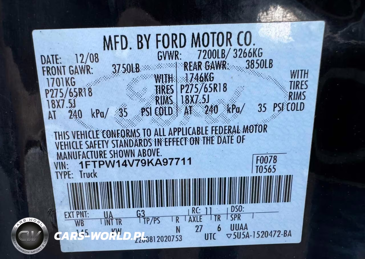 FORD F-150 VIN:1FTPW14V79KA97711 - 8