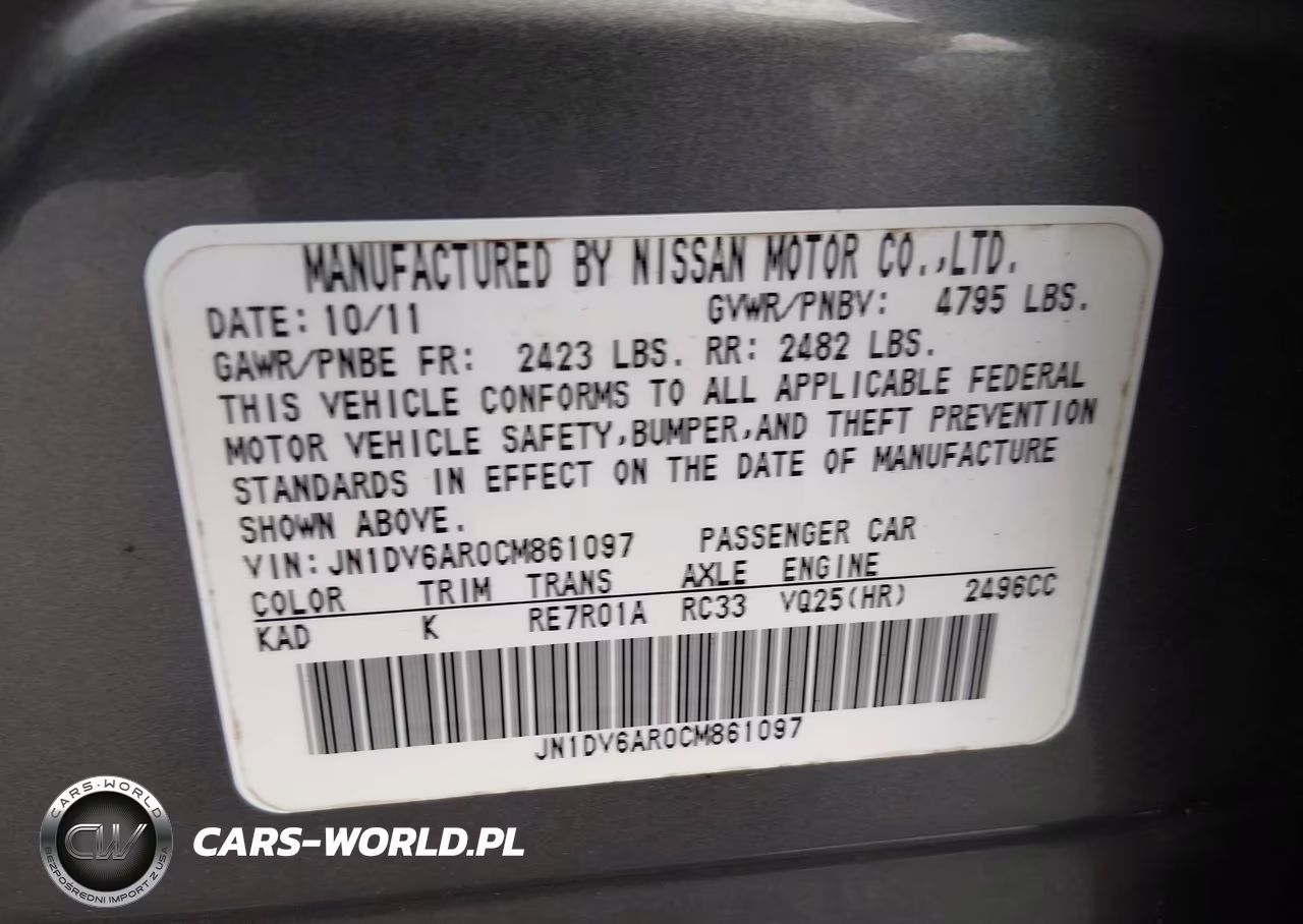 2012 Infiniti G25X VIN:JN1DV6AR0CM861097 - 9