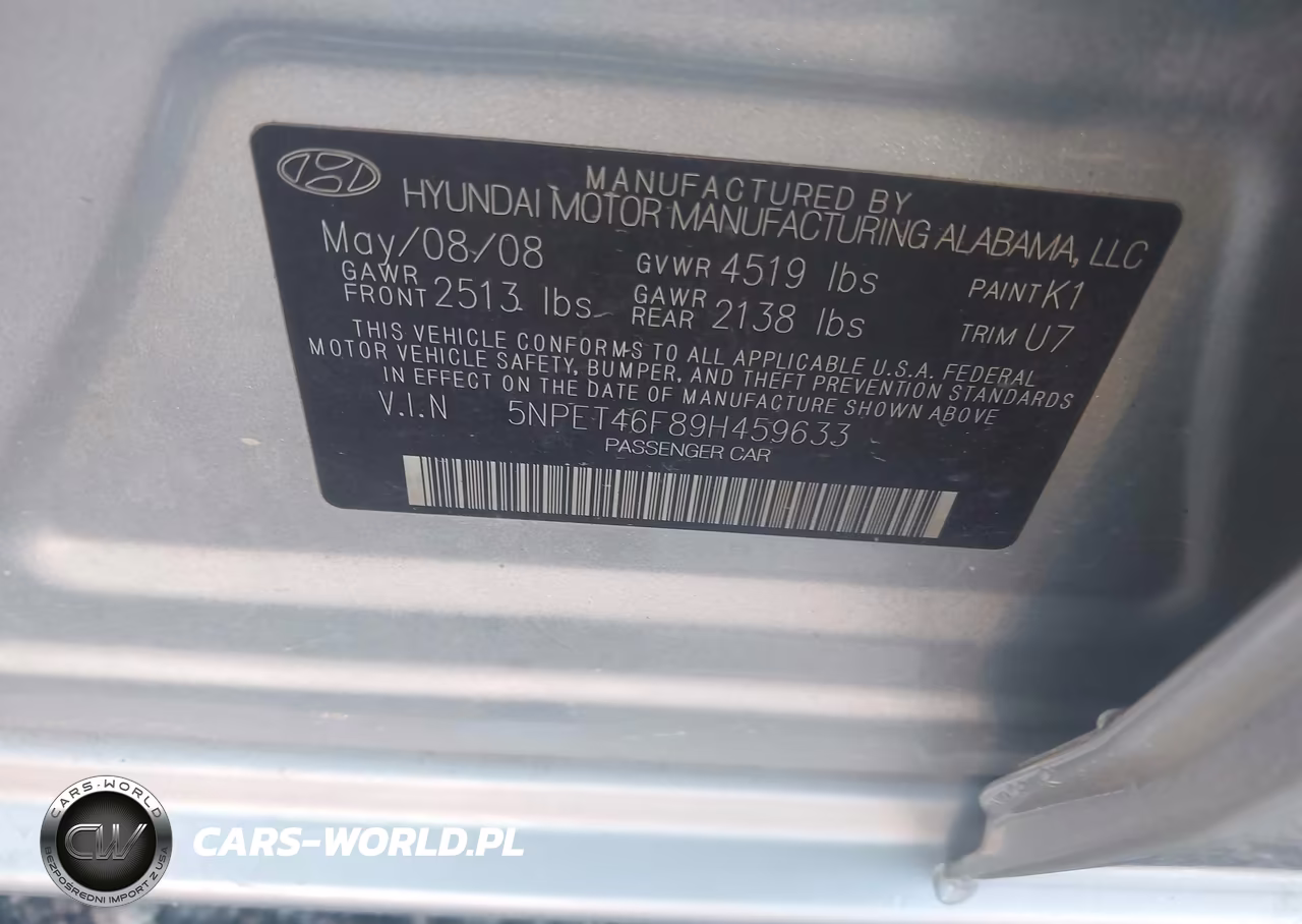 2009 Hyundai Sonata Gls V6 VIN:5NPET46F89H459633 - 9