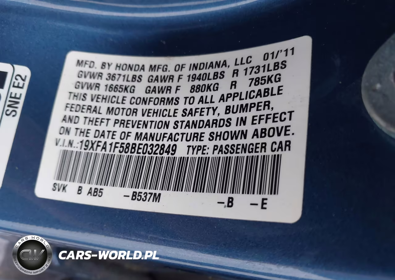 2011 Honda Civic Lx VIN:19XFA1F58BE032849 - 9