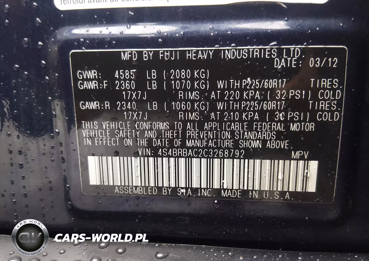 2012 Subaru Outback 2.5I VIN:4S4BRBAC2C3268792 - 9