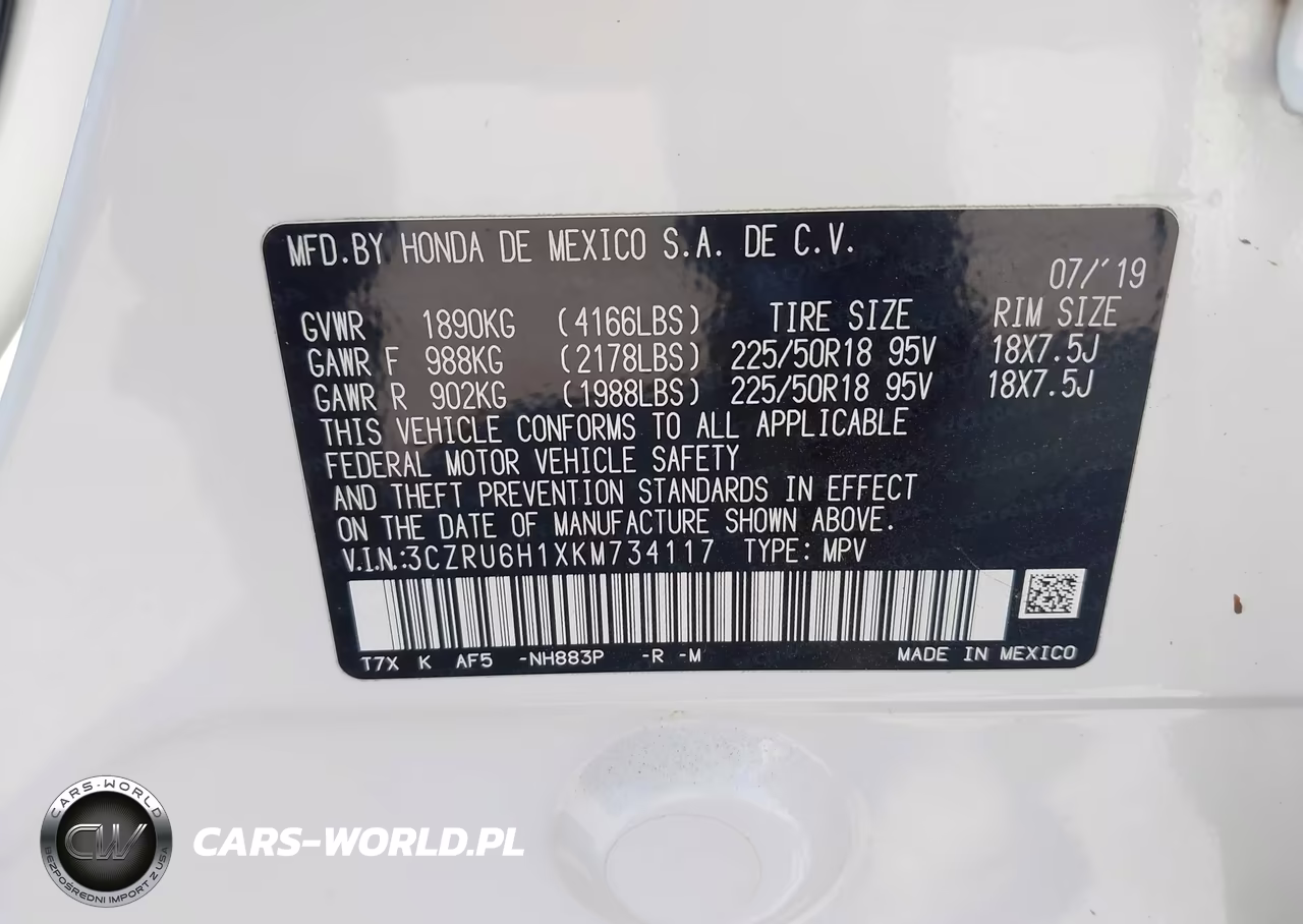 2019 Honda Hr-V Sport VIN:3CZRU6H1XKM734117 - 9