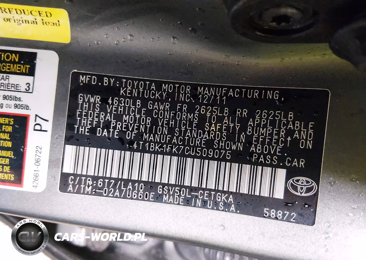 2012 Toyota Camry Xle V6 VIN:4T1BK1FK7CU509075 - 9