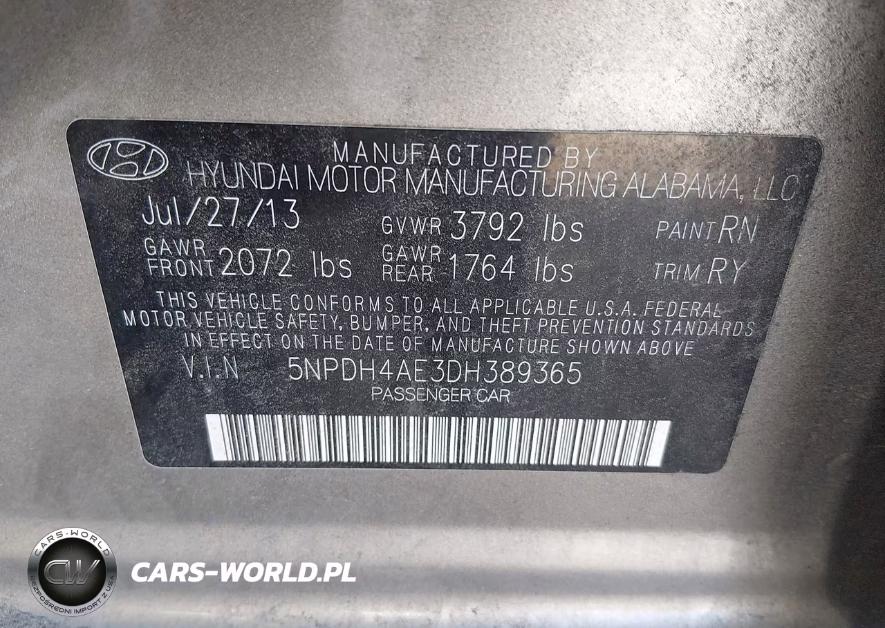 2013 Hyundai Elantra Limited VIN:5NPDH4AE3DH389365 - 9