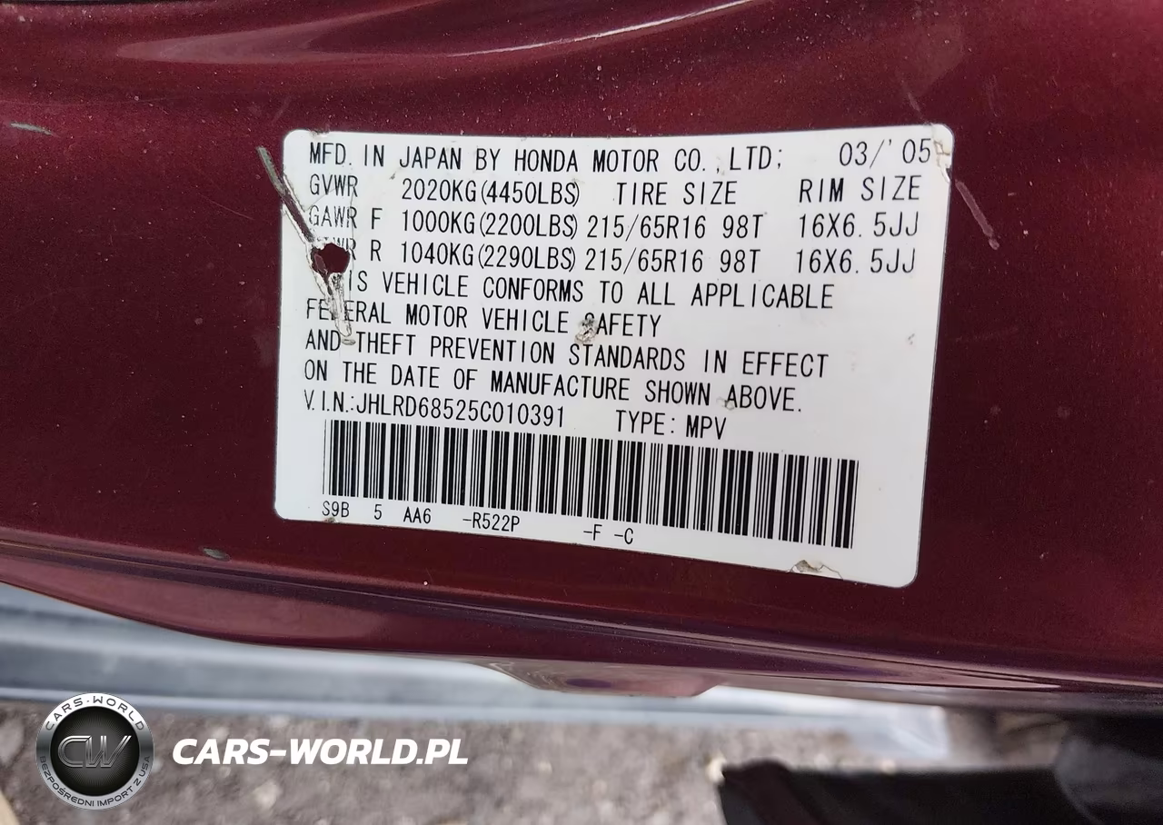 2005 Honda Cr-V Lx VIN:JHLRD68525C010391 - 9