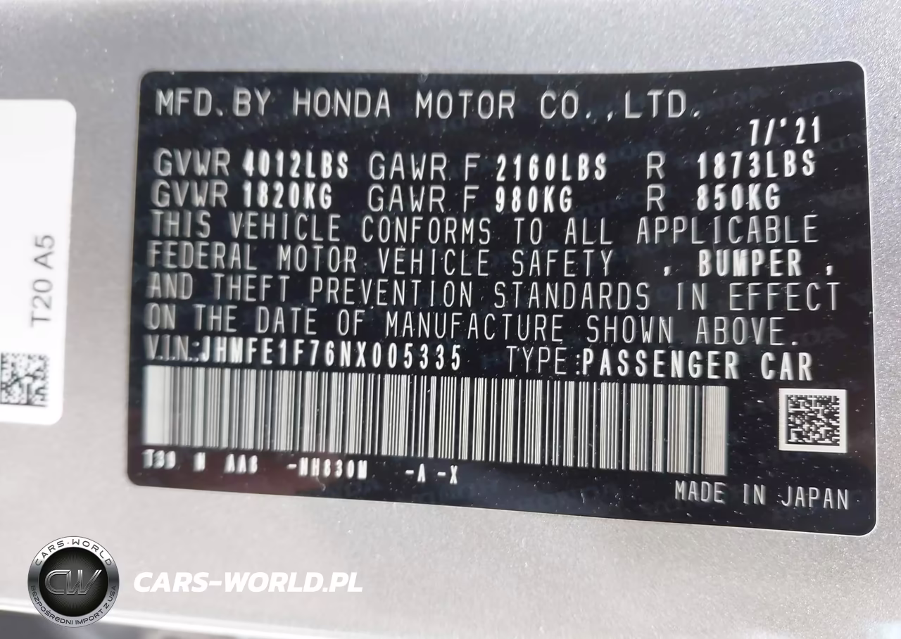 2022 Honda Civic Ex VIN:JHMFE1F76NX005335 - 9