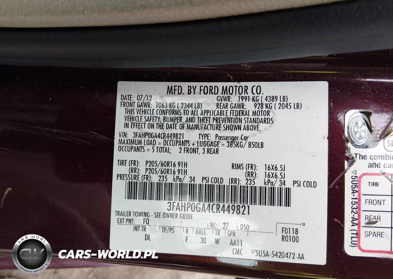 2012 Ford Fusion S VIN:3FAHP0GA4CR449821 - 9