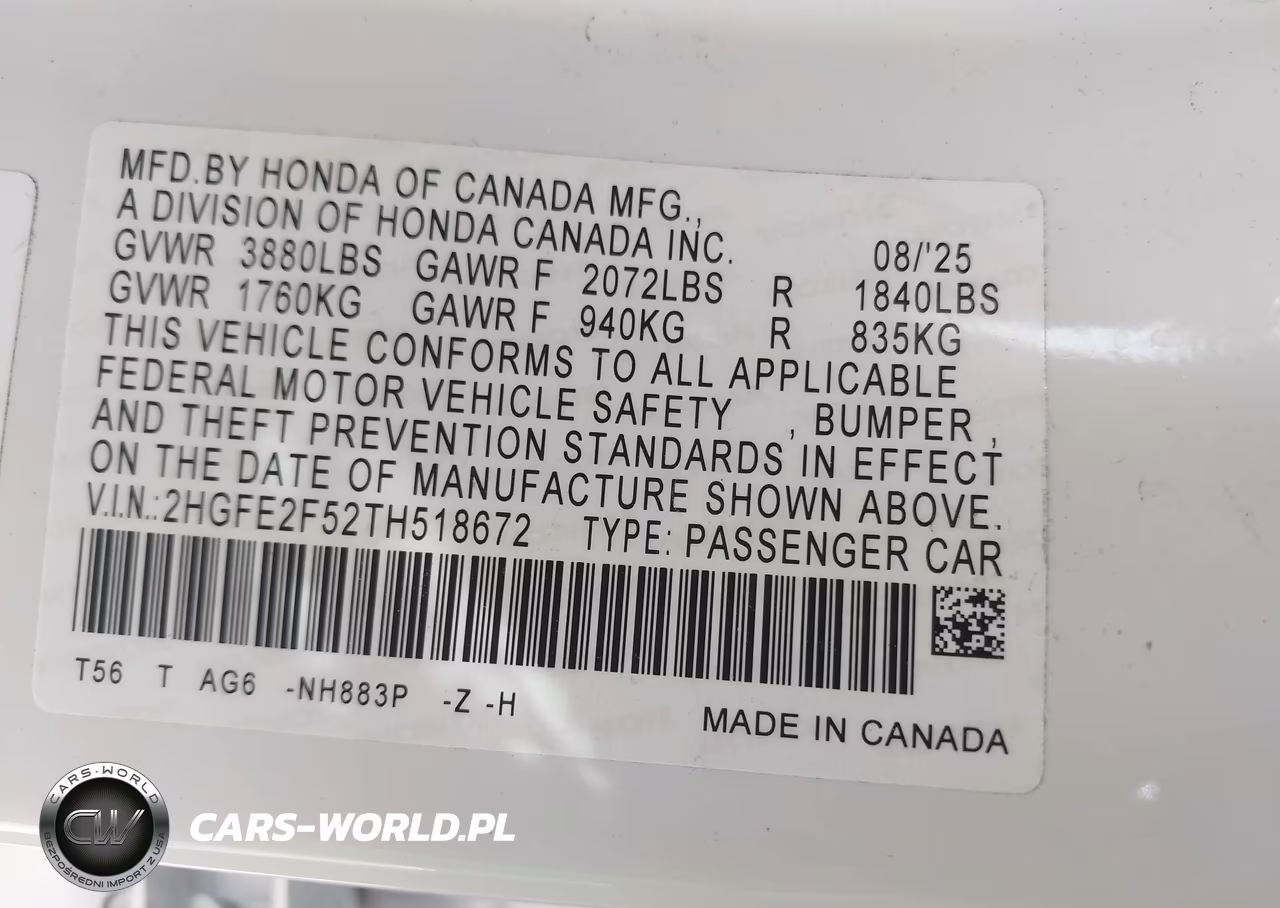 2026 Honda Civic Sport VIN:2HGFE2F52TH518672 - 9