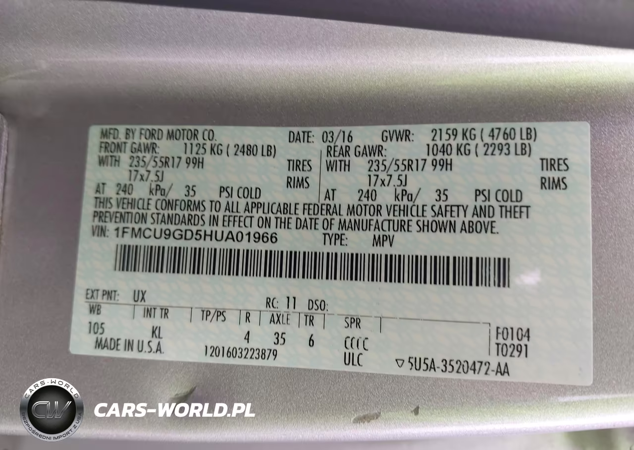 2017 Ford Escape Se VIN:1FMCU9GD5HUA01966 - 9
