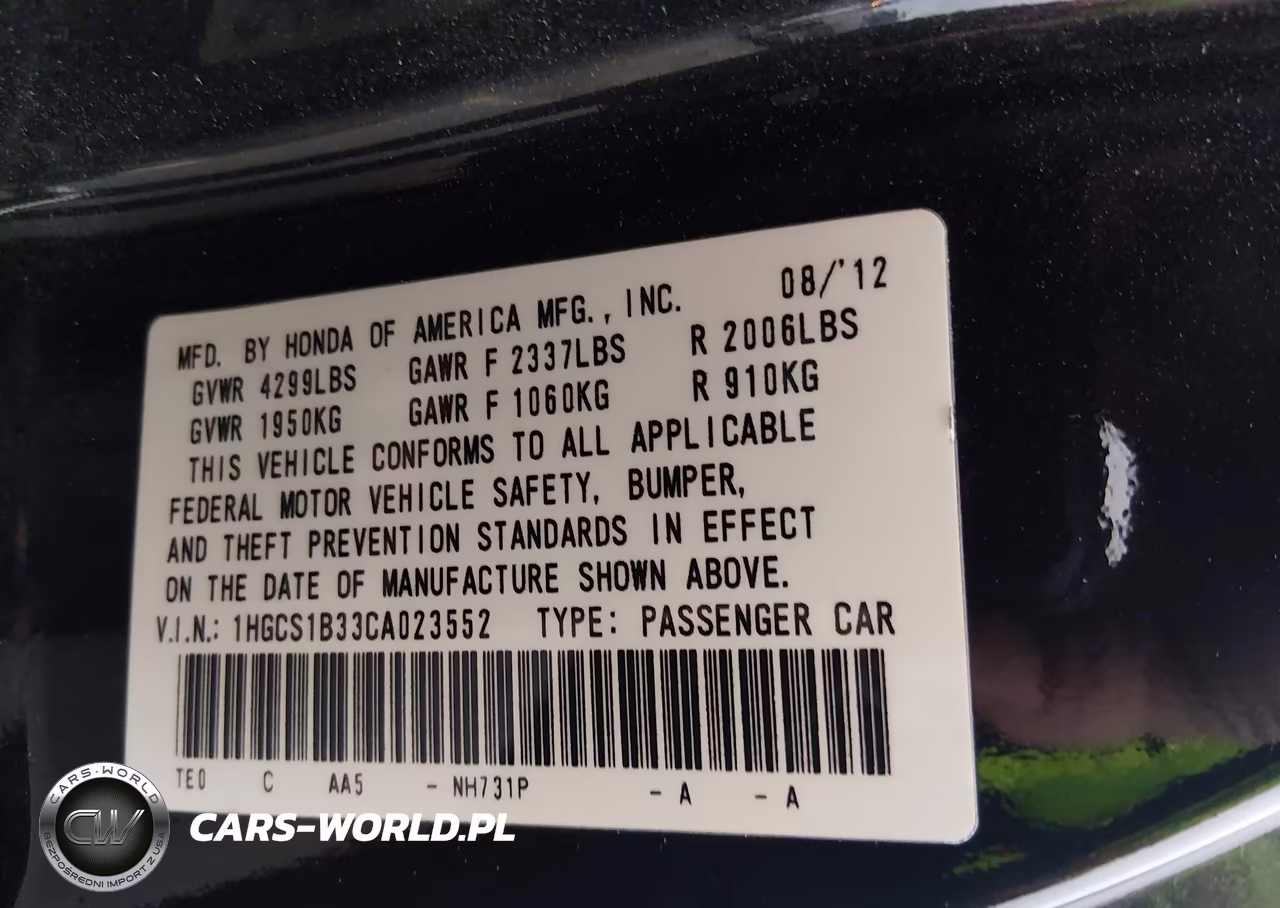 2012 Honda Accord 2.4 Lx-S VIN:1HGCS1B33CA023552 - 9