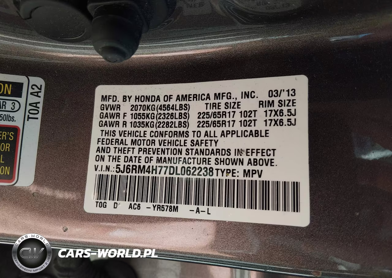 2013 Honda Cr-V Ex-L VIN:5J6RM4H77DL062238 - 9