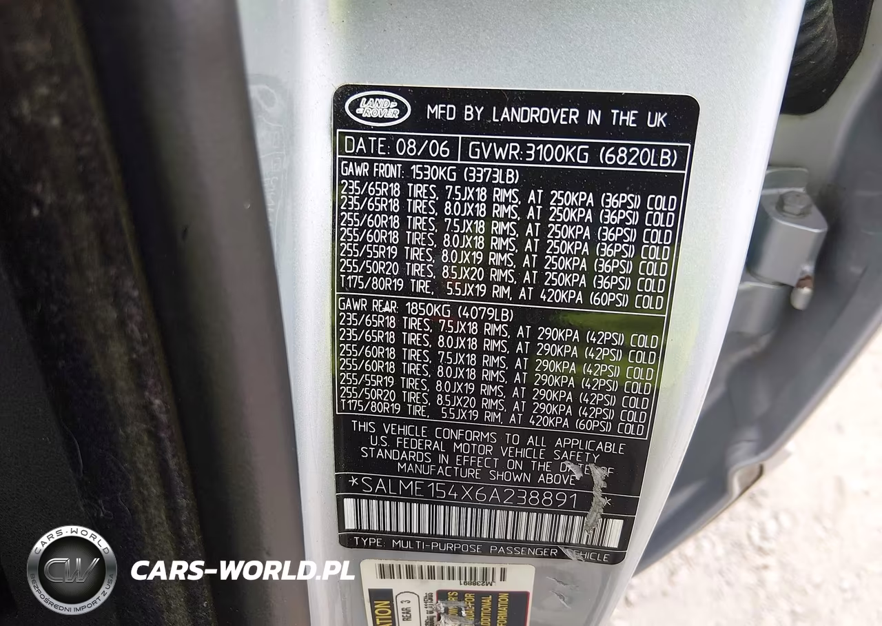 2006 Land Rover Range Rover Hse VIN:SALME154X6A238891 - 9