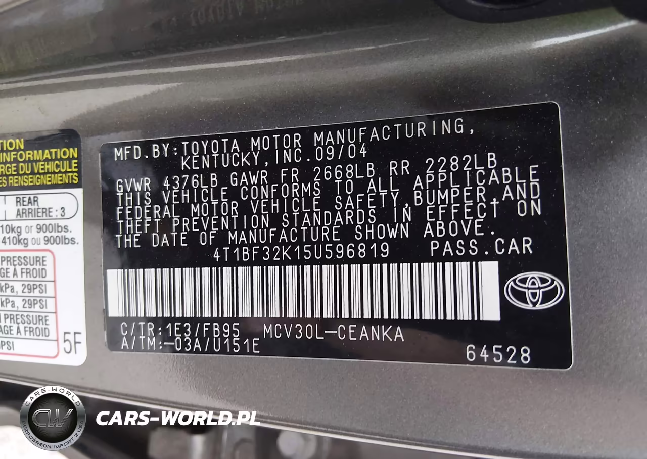 2005 Toyota Camry Le V6 VIN:4T1BF32K15U596819 - 9