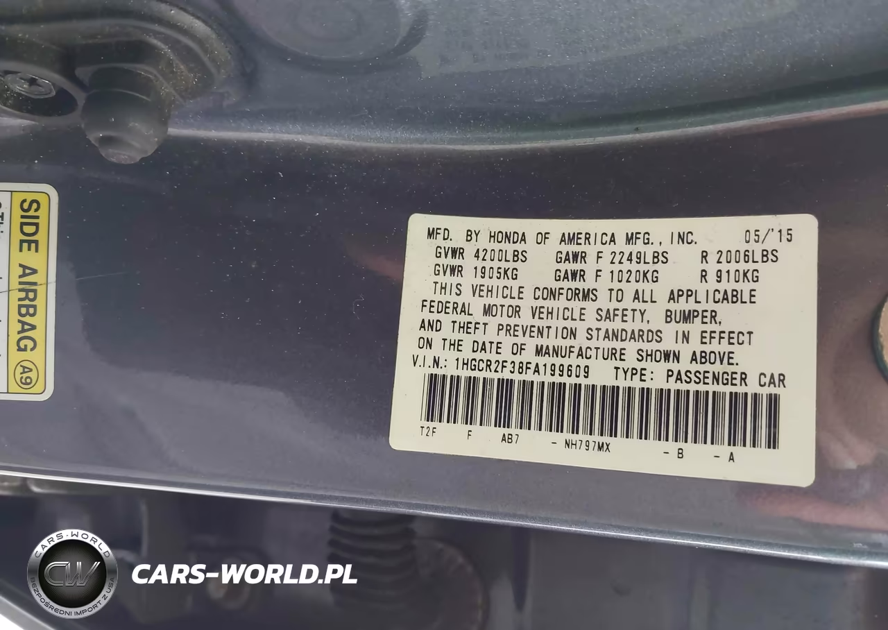 2015 Honda Accord Lx VIN:1HGCR2F38FA199609 - 9