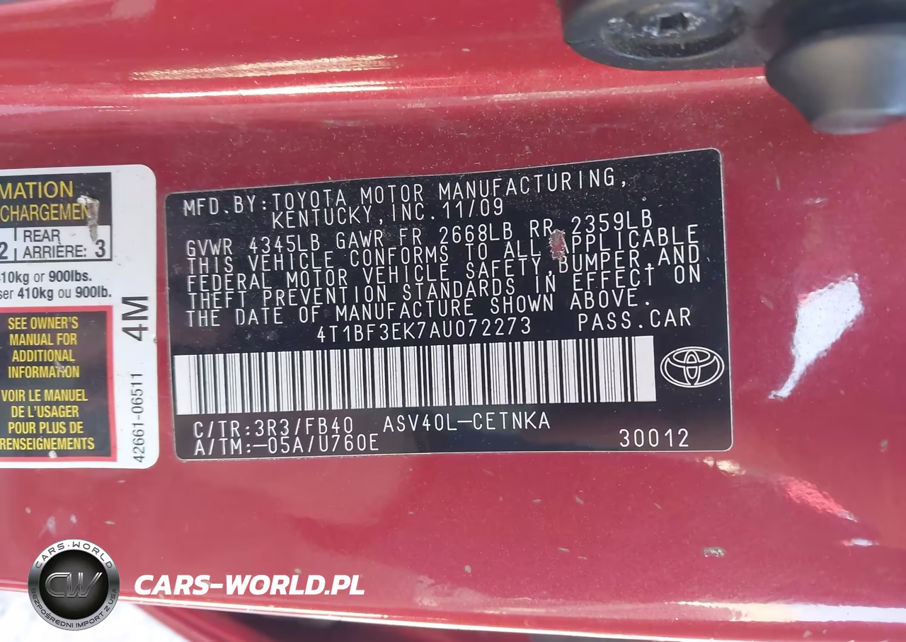 2010 Toyota Camry Le VIN:4T1BF3EK7AU072273 - 9