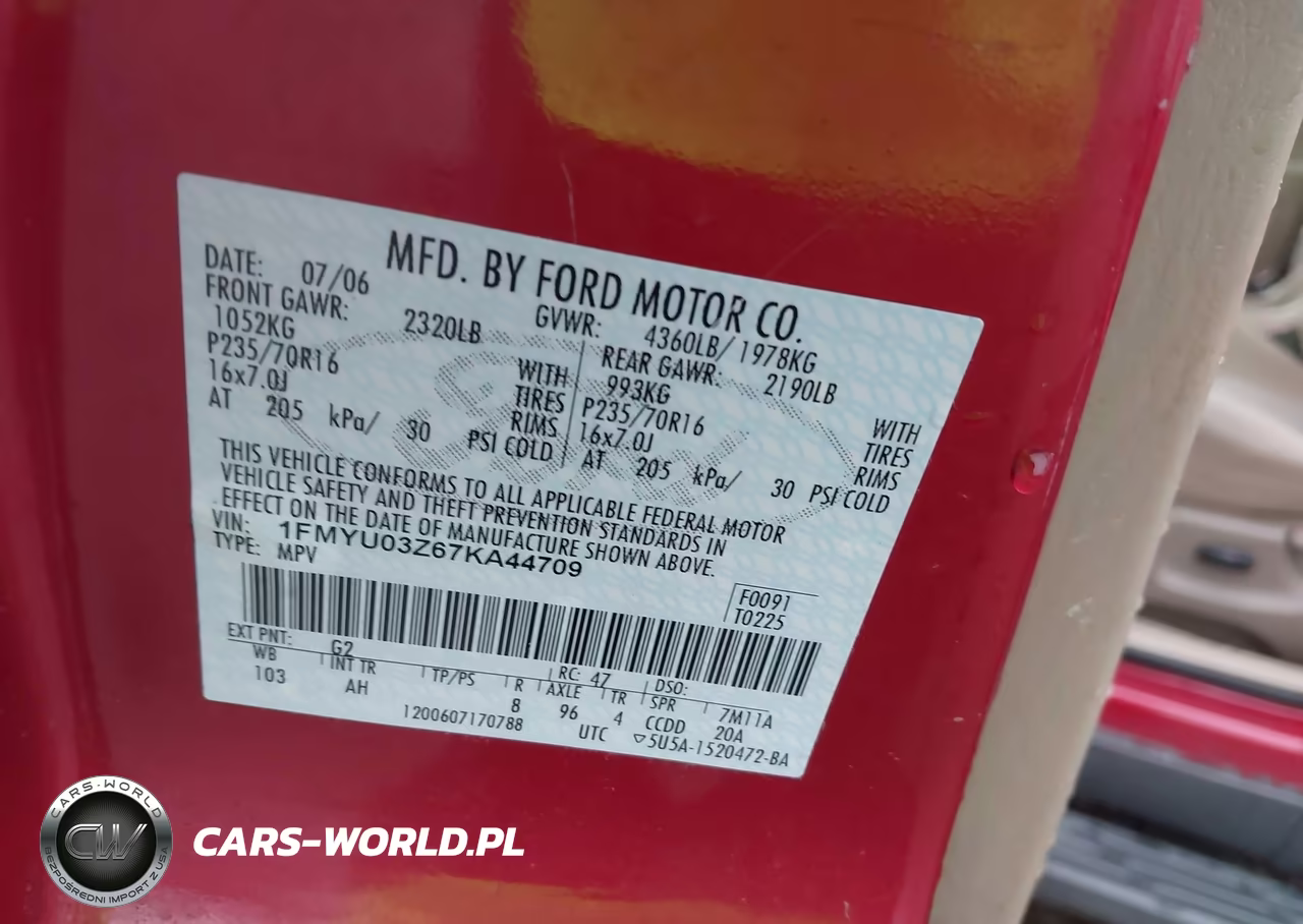 2007 Ford Escape Xlt VIN:1FMYU03Z67KA44709 - 9